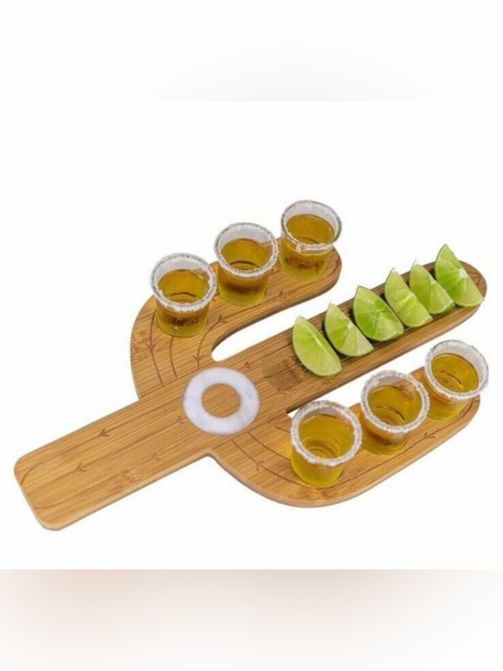 BKLYN STEEL CO Cactus Tequila Bamboo Shot Board Tray Set 7pc w/ 6 2oz Glass